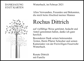 Traueranzeige von Rochus Dittrich von Waiblinger Kreiszeitung