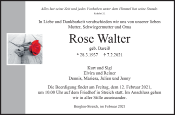 Traueranzeige von Rose Walter von Waiblinger Kreiszeitung
