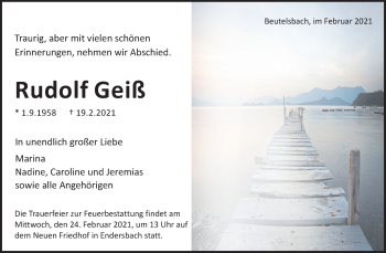 Traueranzeige von Rudolf Geiß von Waiblinger Kreiszeitung