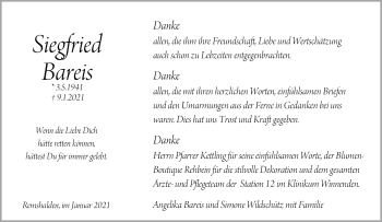 Traueranzeige von Siegfried Bareis von Waiblinger Kreiszeitung