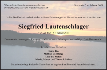 Traueranzeige von Siegfried Lautenschlager von Waiblinger Kreiszeitung