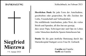 Traueranzeige von Siegfried Mierzwa von Waiblinger Kreiszeitung
