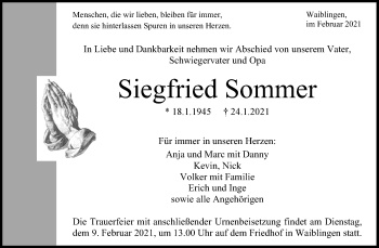 Traueranzeige von Siegfried Sommer von Waiblinger Kreiszeitung