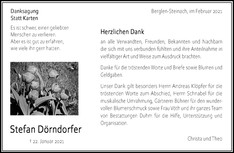  Traueranzeige für Stefan Dörndorfer vom 12.02.2021 aus Waiblinger Kreiszeitung