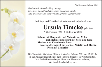 Traueranzeige von Ursula Timcke von Waiblinger Kreiszeitung