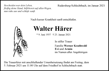 Traueranzeige von Walter Härer von Waiblinger Kreiszeitung