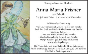 Traueranzeige von Anna Maria Prisner von Waiblinger Kreiszeitung