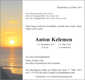 Traueranzeige von Anton Kelemen von Waiblinger Kreiszeitung