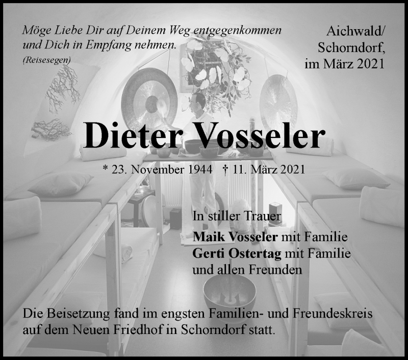  Traueranzeige für Dieter Vosseler vom 30.03.2021 aus Waiblinger Kreiszeitung