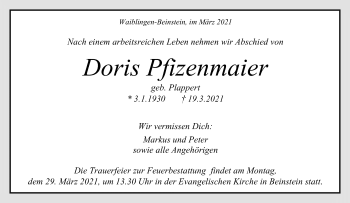 Traueranzeige von Dons Pfizenmaier von Waiblinger Kreiszeitung