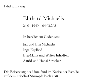 Traueranzeige von Ehrhard Michaelis von Waiblinger Kreiszeitung