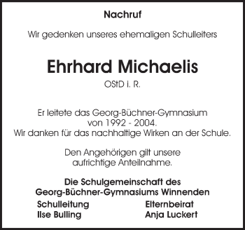 Traueranzeige von Ehrhard Michaelis von Waiblinger Kreiszeitung