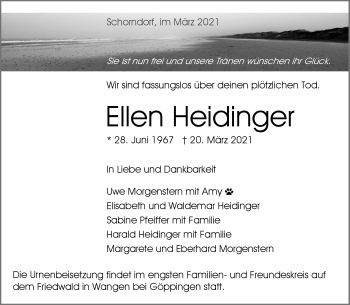 Traueranzeige von Ellen Heidinger von Waiblinger Kreiszeitung