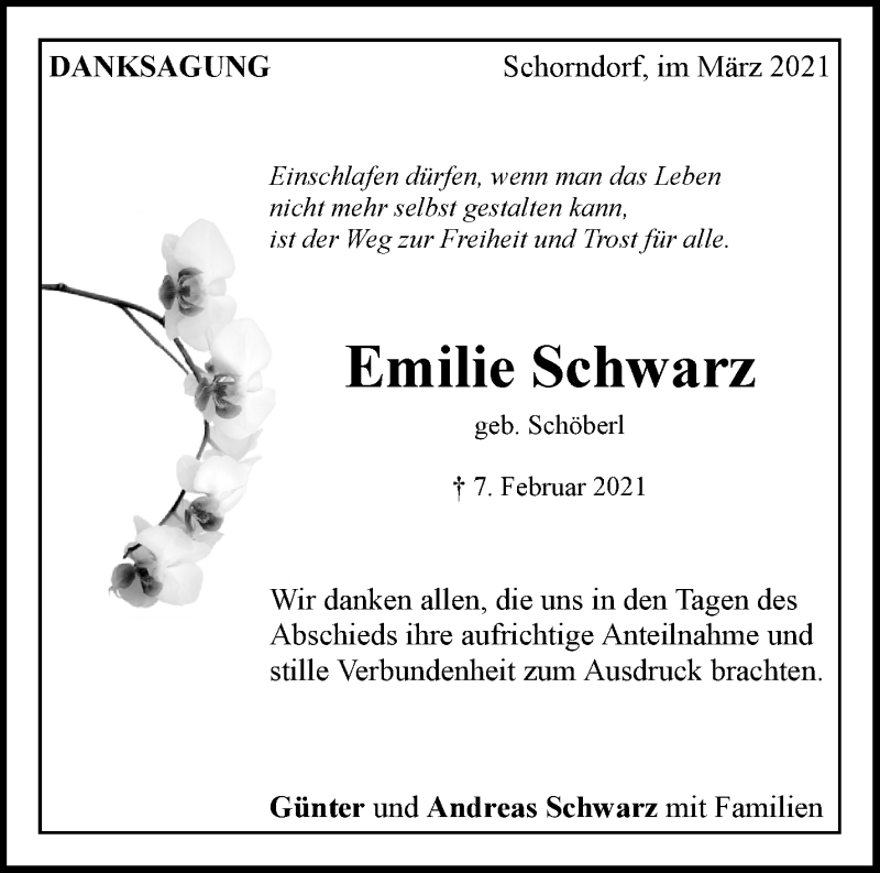  Traueranzeige für Emilie Schwarz vom 06.03.2021 aus Waiblinger Kreiszeitung