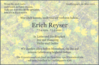 Traueranzeige von Erich Reyser von Waiblinger Kreiszeitung
