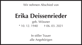 Traueranzeige von Erika Deissenrieder von Waiblinger Kreiszeitung