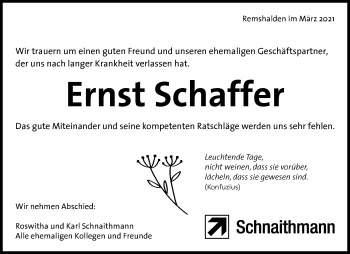 Traueranzeige von Ernst Schaffer von Waiblinger Kreiszeitung