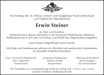 Traueranzeige von Erwin Steiner von Waiblinger Kreiszeitung