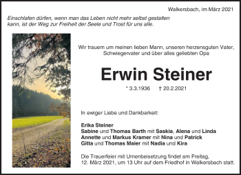 Traueranzeige von Erwin Steiner von Waiblinger Kreiszeitung