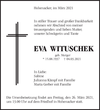 Traueranzeige von Eva Wituschek von Waiblinger Kreiszeitung