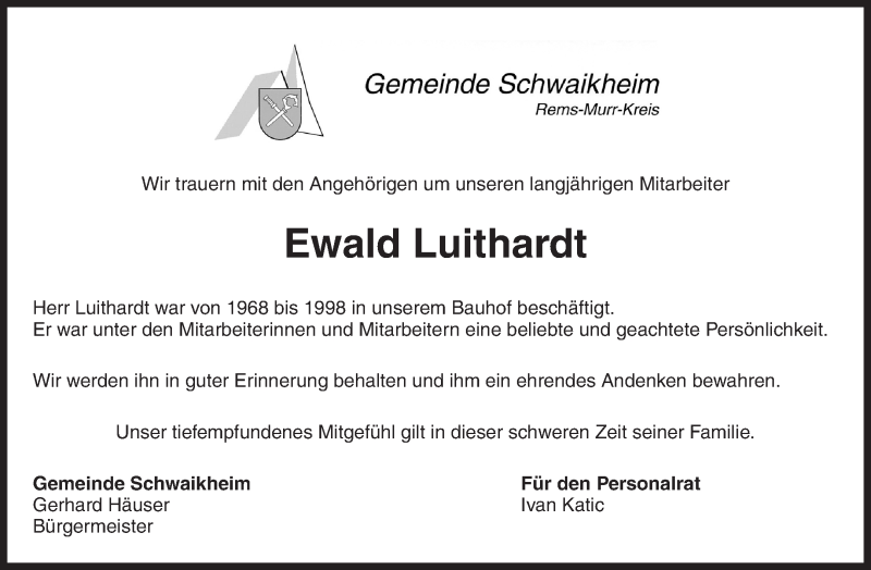  Traueranzeige für Ewald Luithardt vom 20.03.2021 aus Waiblinger Kreiszeitung