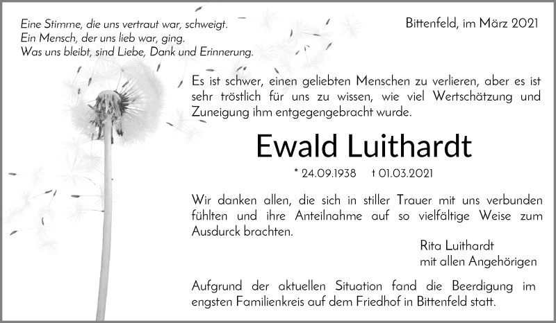  Traueranzeige für Ewald Luithardt vom 20.03.2021 aus Waiblinger Kreiszeitung