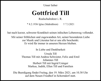 Traueranzeige von Gottfried Till von Waiblinger Kreiszeitung