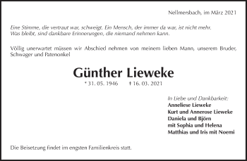 Traueranzeige von Günther Lieweke von Waiblinger Kreiszeitung