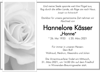 Traueranzeige von Hannelore Kässer von Waiblinger Kreiszeitung