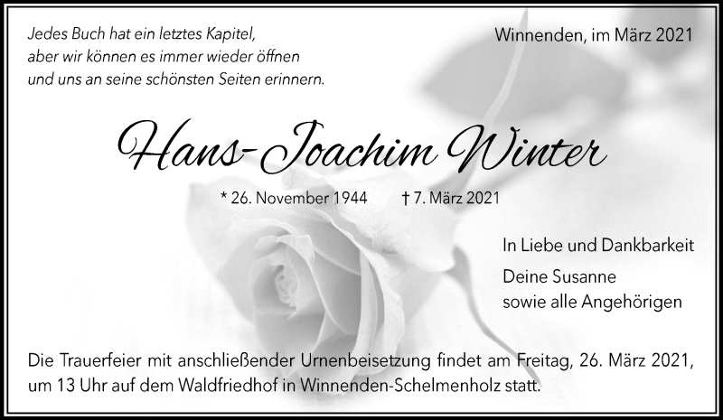  Traueranzeige für Hans-Joachim Winter vom 22.03.2021 aus Waiblinger Kreiszeitung