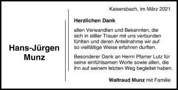 Traueranzeige von Hans-Jürgen Munz von Waiblinger Kreiszeitung