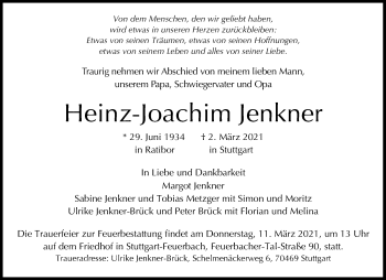 Traueranzeige von Heinz-Joachim Jenkner von Waiblinger Kreiszeitung