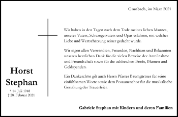Traueranzeige von Horst Stephan von Waiblinger Kreiszeitung
