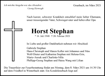 Traueranzeige von Horst Stephan von Waiblinger Kreiszeitung