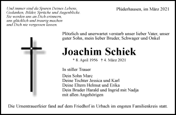 Traueranzeige von Joachim Schiek von Waiblinger Kreiszeitung