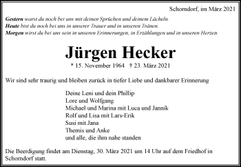 Traueranzeige von Jürgen Hecker von Waiblinger Kreiszeitung