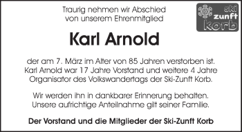 Traueranzeige von Karl Arnold von Waiblinger Kreiszeitung