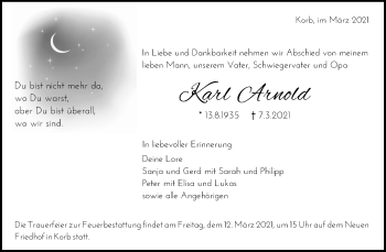 Traueranzeige von Karl Arnold von Waiblinger Kreiszeitung