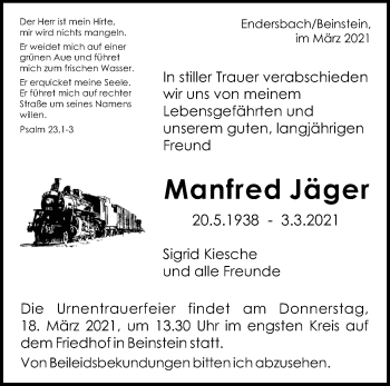 Traueranzeige von Manfred Jäger von Waiblinger Kreiszeitung