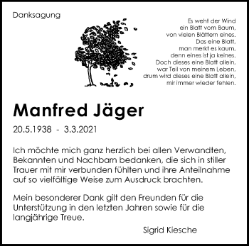 Traueranzeige von Manfred Jäger von Waiblinger Kreiszeitung