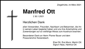 Traueranzeige von Manfred Ott von Waiblinger Kreiszeitung