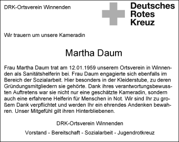 Traueranzeige von Martha Daum von Waiblinger Kreiszeitung