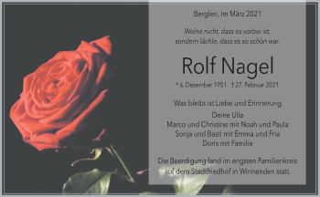 Traueranzeige von Rolf Nagel von Waiblinger Kreiszeitung