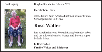 Traueranzeige von Rose Walter von Waiblinger Kreiszeitung