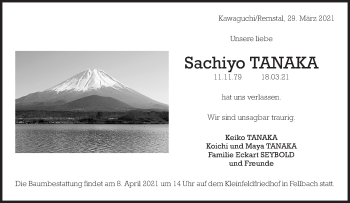 Traueranzeige von Sachiyo Tanaka von Waiblinger Kreiszeitung