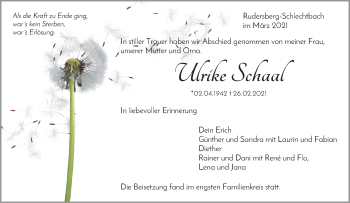 Traueranzeige von Ulrike Schaal von Waiblinger Kreiszeitung