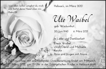 Traueranzeige von Ute Waibel von Waiblinger Kreiszeitung