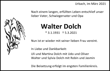 Traueranzeige von Walter Dolch von Waiblinger Kreiszeitung