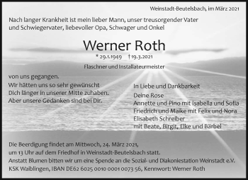 Traueranzeige von Werner Roth von Waiblinger Kreiszeitung