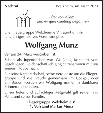 Traueranzeige von Wolfgang Munz von Waiblinger Kreiszeitung